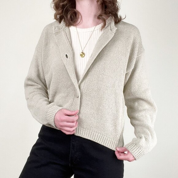 Vintage French Knit Cardigan Sweater Oversized Crop Old Money Luxe Quiet Luxury - Picture 2 of 9
